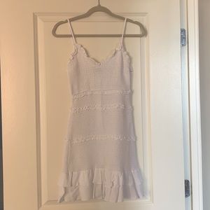Olivaceous Smoked Ruffle Dress- White